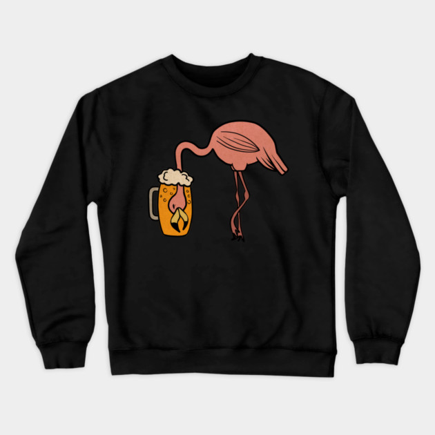 Funny Flamingos Tropical, Drinking Beer Crewneck Sweatshirt by logiamerch
