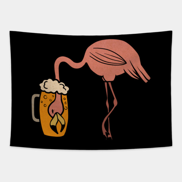 Funny Flamingos Tropical, Drinking Beer Tapestry by logiamerch