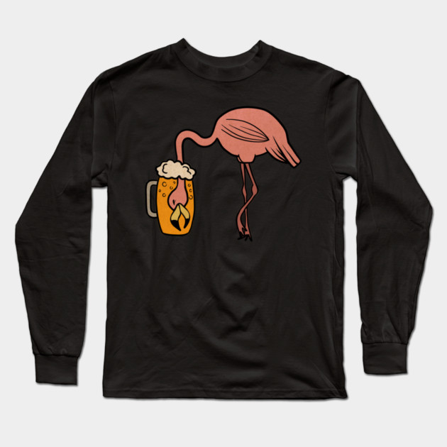 Funny Flamingos Tropical, Drinking Beer Long Sleeve T-Shirt by logiamerch