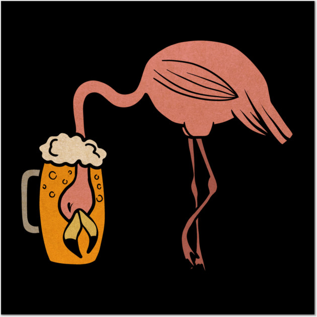 Funny Flamingos Tropical, Drinking Beer Wall Art by logiamerch