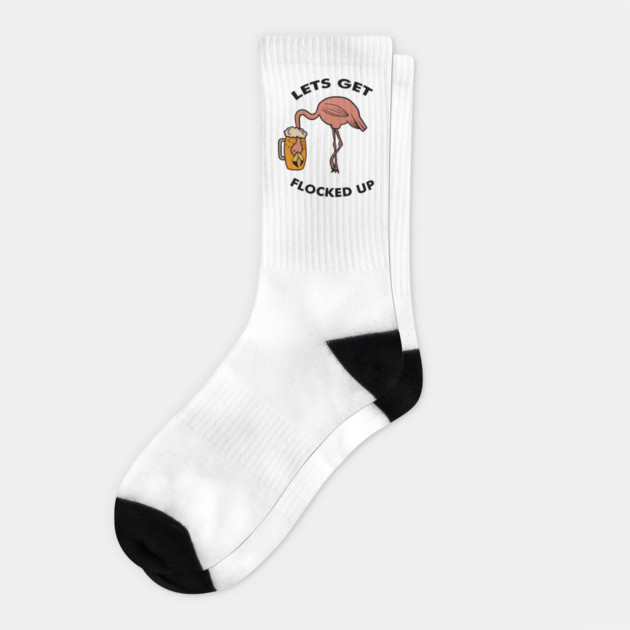 Let's get Flocked up Flamingo drinking beer Funny Tropical Socks by logiamerch