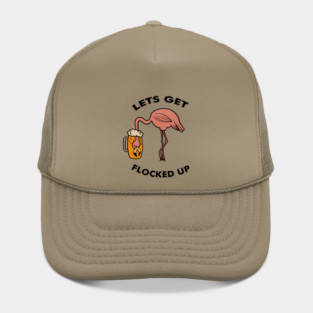 Let's get Flocked up Flamingo drinking beer Funny Tropical Hat