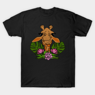 Cute Giraffe, Floral Tropical T-Shirt
