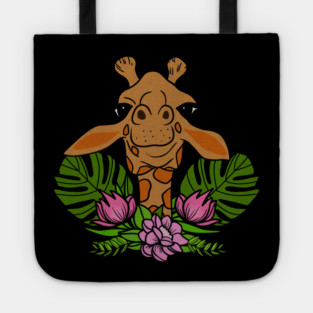 Cute Giraffe, Floral Tropical Tote