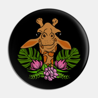 Cute Giraffe, Floral Tropical Pin
