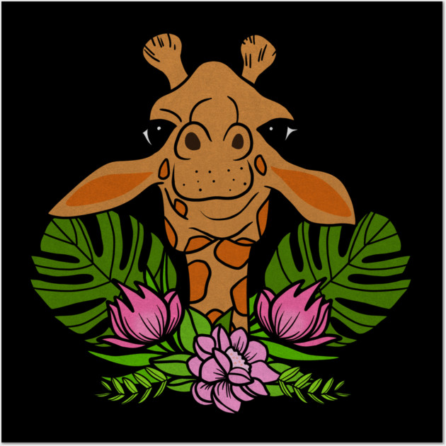Cute Giraffe, Floral Tropical Wall Art by logiamerch