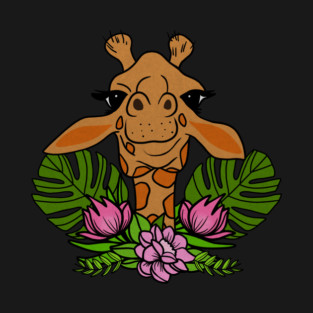 Cute Giraffe, Floral Tropical T-Shirt