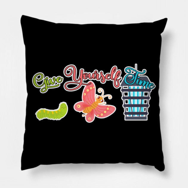 Give Yourself Time Demotivational Caterpillar Butterfly Buz Zapper Pillow by belownormal