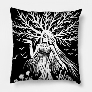 Tree Goddess, Moon Phases, Gothic Witchy Nature Pillow
