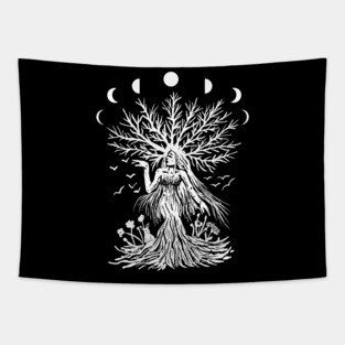Tree Goddess, Moon Phases, Gothic Witchy Nature Tapestry