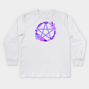 Purple Floral Pentacle Design Cheeky Witch® Kids Long Sleeve T-Shirt