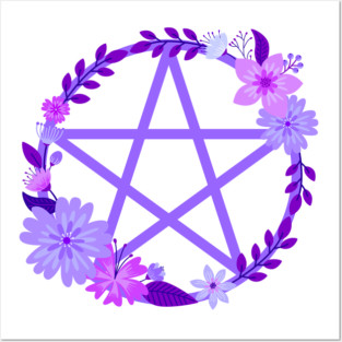 Purple Floral Pentacle Design Cheeky Witch® Posters and Art