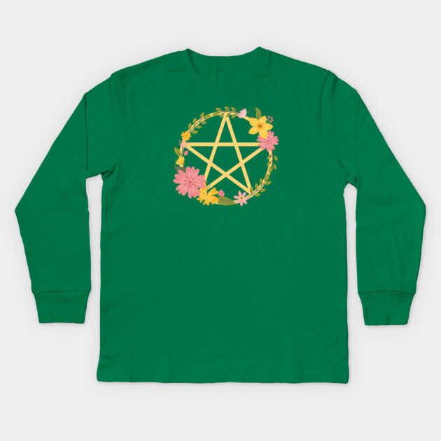 Midsummer Floral Pentacle Design Cheeky Witch® Kids Long Sleeve T-Shirt by Cheeky Witch