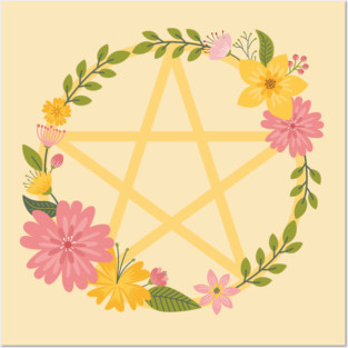 Midsummer Floral Pentacle Design Cheeky Witch® Posters and Art