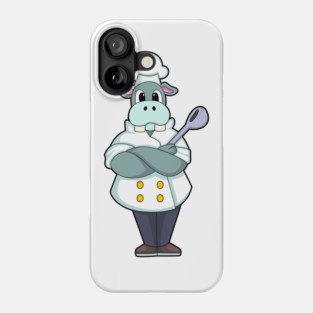 Hippo as Cook with Wooden spoon & Cooking apron Phone Case