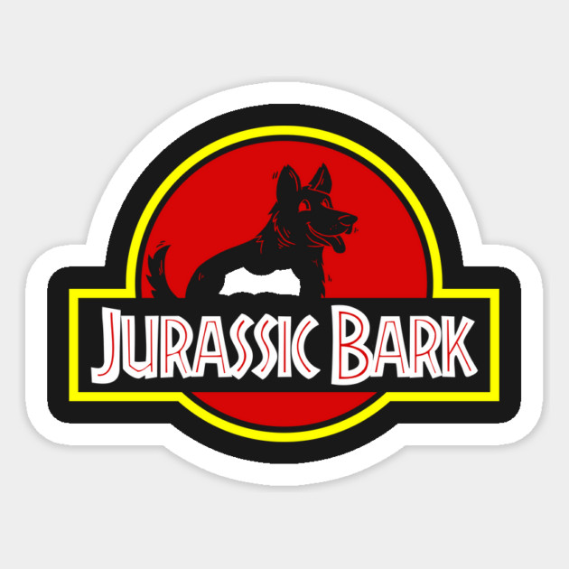 Jurassic Bark Sticker by dumbshirts