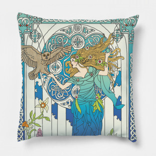 Celtic Woman (cream on blue) Pillow