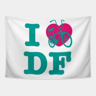 I Love Cycling DF Aqua Pink / Yo Amo andar en Bicicleta en el DF / Chilango Pride / Orgullo Chilango Graphic Tapestry