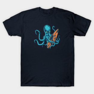 Retro Octopus Surfer Illustration T-Shirt