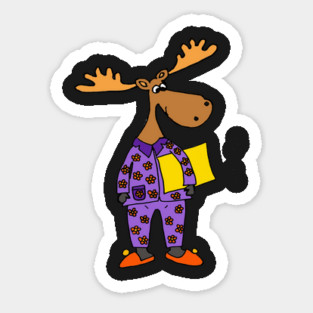 Funny Moose Wearing Pajamas Cartoon Sticker
