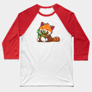 Cute Red Panda Eating Bamboo Cartoon Baseball T-Shirt