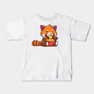 Cute Red Panda Eating Noodle Cartoon Kids T-Shirt