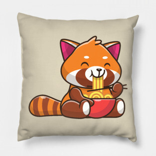 Cute Red Panda Eating Noodle Cartoon Pillow
