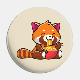 Cute Red Panda Eating Noodle Cartoon Pin