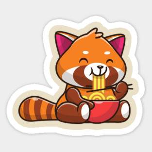 Cute Red Panda Eating Noodle Cartoon Magnet