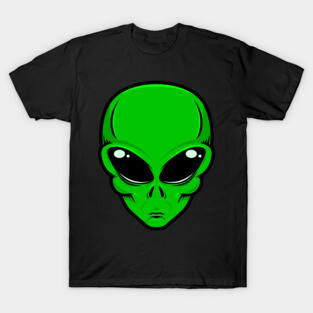 Green alien head with big black eyes T-Shirt