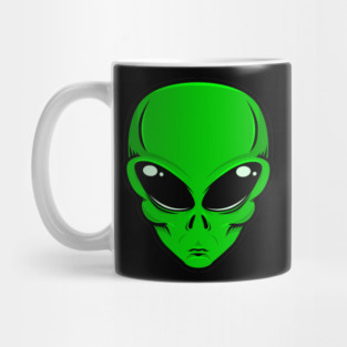 Green alien head with big black eyes Mug