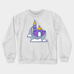 Mosque With Moon Cartoon Crewneck Sweatshirt