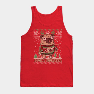 Pugly Christmas Sweater Pug T shirt Merry Pugmas Dog Lover Tank Top