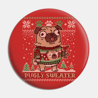 Pugly Christmas Sweater Pug T shirt Merry Pugmas Dog Lover Pin