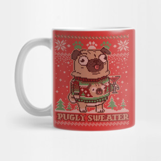 Pugly Christmas Sweater Pug T shirt Merry Pugmas Dog Lover Mug