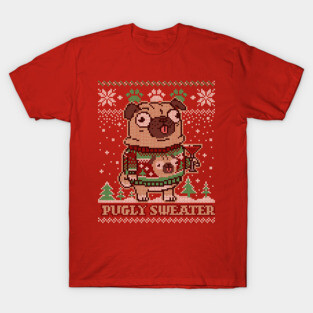 Pugly Christmas Sweater Pug T shirt Merry Pugmas Dog Lover T-Shirt