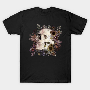 Skull and dark flowers, sugar skull, memento mori T-Shirt