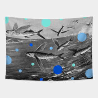Flying fish over the ocean Tapestry