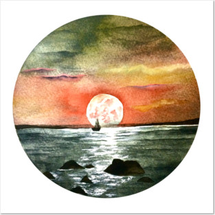 Orange Moonlight Posters and Art