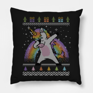 Dabbing Unicorn Ugly Sweater Pillow
