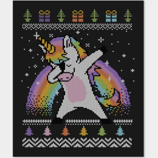 Dabbing Unicorn Ugly Sweater Posters and Art