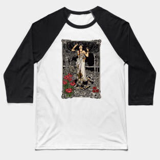 Art Nouveau Lady (black/red/cream) Baseball T-Shirt