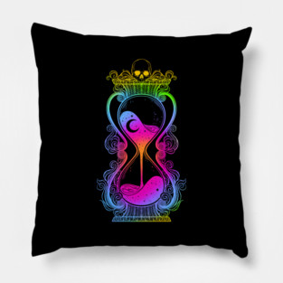 Antique Hourglass illustration with skull and stars. Memento mori Pillow
