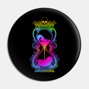 Antique Hourglass illustration with skull and stars. Memento mori Pin