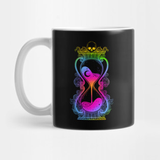 Antique Hourglass illustration with skull and stars. Memento mori Mug