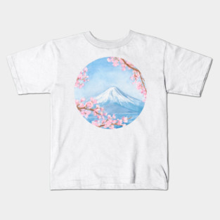 Mount Fuji with Sakura Watercolour Painting Kids T-Shirt