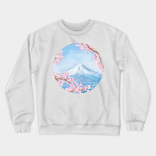 Mount Fuji with Sakura Watercolour Painting Crewneck Sweatshirt