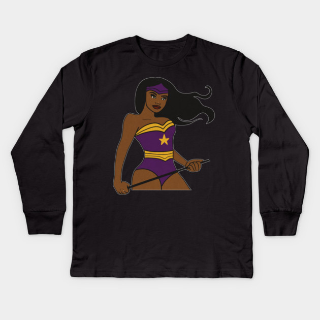 Afro Superhero Woman, Black Pride, African Kids Long Sleeve T-Shirt by logiamerch