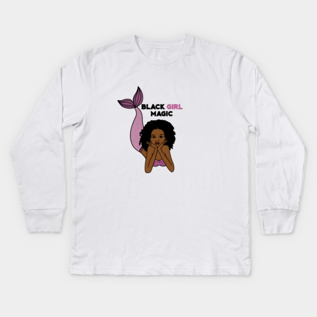 Black Girl Magic, Afro Mermaid Kids Long Sleeve T-Shirt by logiamerch
