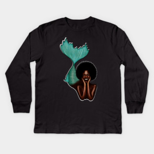 Afro Mermaid, African, Black Girl Magic Kids Long Sleeve T-Shirt